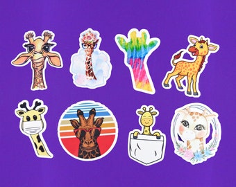 Giraffe Sticker Pack - Includes 8 Die Cut Stickers 2" - Cute Giraffe Laptop Stickers & Computer Decals - Giraffe Lover Gifts For Girls Kids