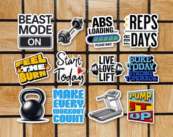 Set Of 12 Workout Stickers - Gym Sticker Pack - Motivational Exercise Quotes - Funny Laptop Stickers 2" - Weight Lifting Working Out Gift