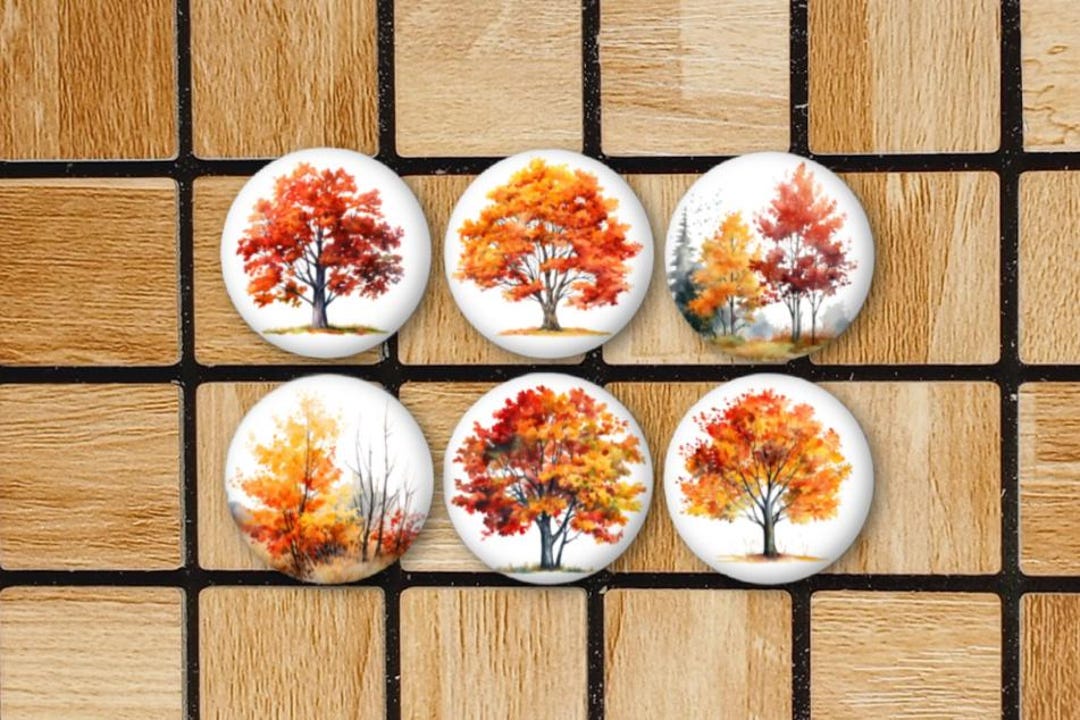 Set of 6 Watercolor Autumn Fall Tree Fridge Magnets or Pinback Button ...