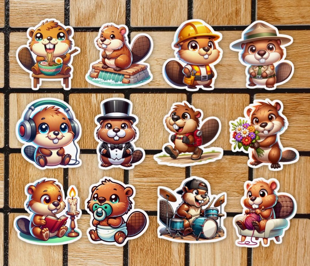 Set of 12 Cute Beaver Stickers - 2