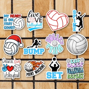 Volleyball Stickers Set Of 12 - 2" Die Cut Stickers Sports Vinyl Stickers - Great Volleyball Gift For Volleyball Players Or Volleyball Team