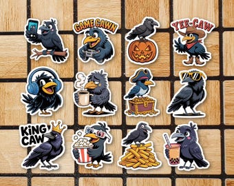Set Of 12 Crow Vinyl Stickers - 2" Die Cut Bird Sticker Pack - Laptop Stickers - Birdwatching Birdwatcher Gift - Waterproof Water bottle