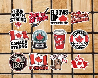 Canadian Pride Vinyl Sticker Pack – Funny Laptop Decals (Set of 12) - Canada Coffee  Hockey - Canadian Flag - Truth North - Elbows Up