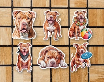 Set Of 6 Red Pitbull Dog Stickers - Cute Dog Sticker Pack - Pitbull Dog Owner Gift Mom Dad - Assorted Laptop Stickers - Animal Stickers