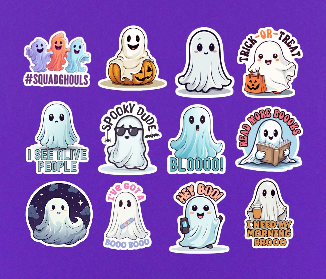 100pcs Cute Ghosts Halloween Stickers Holiday Party Cartoon Decal