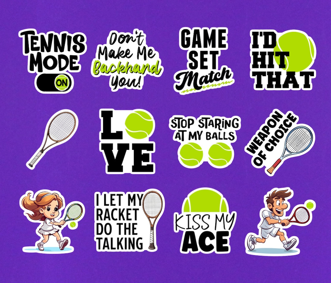Set of 12 Tennis Stickers Tennis Sticker Pack 2 Die Etsy