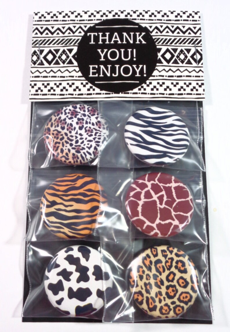 Magnets or Scrapbook Flair Zebra Print Cow Print Giraffe Print Tiger Print Kitchen Decor Set Of 6 Animal Print 1.25 or Pinback Buttons