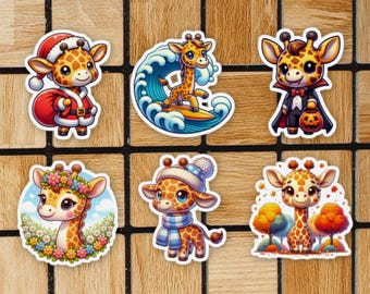 Set Of 6 Giraffe Stickers Pack - 2" Or 3" Size - Cute Giraffe Vinyl Laptop Stickers & Computer Decals - Giraffe Lover Gift Decor