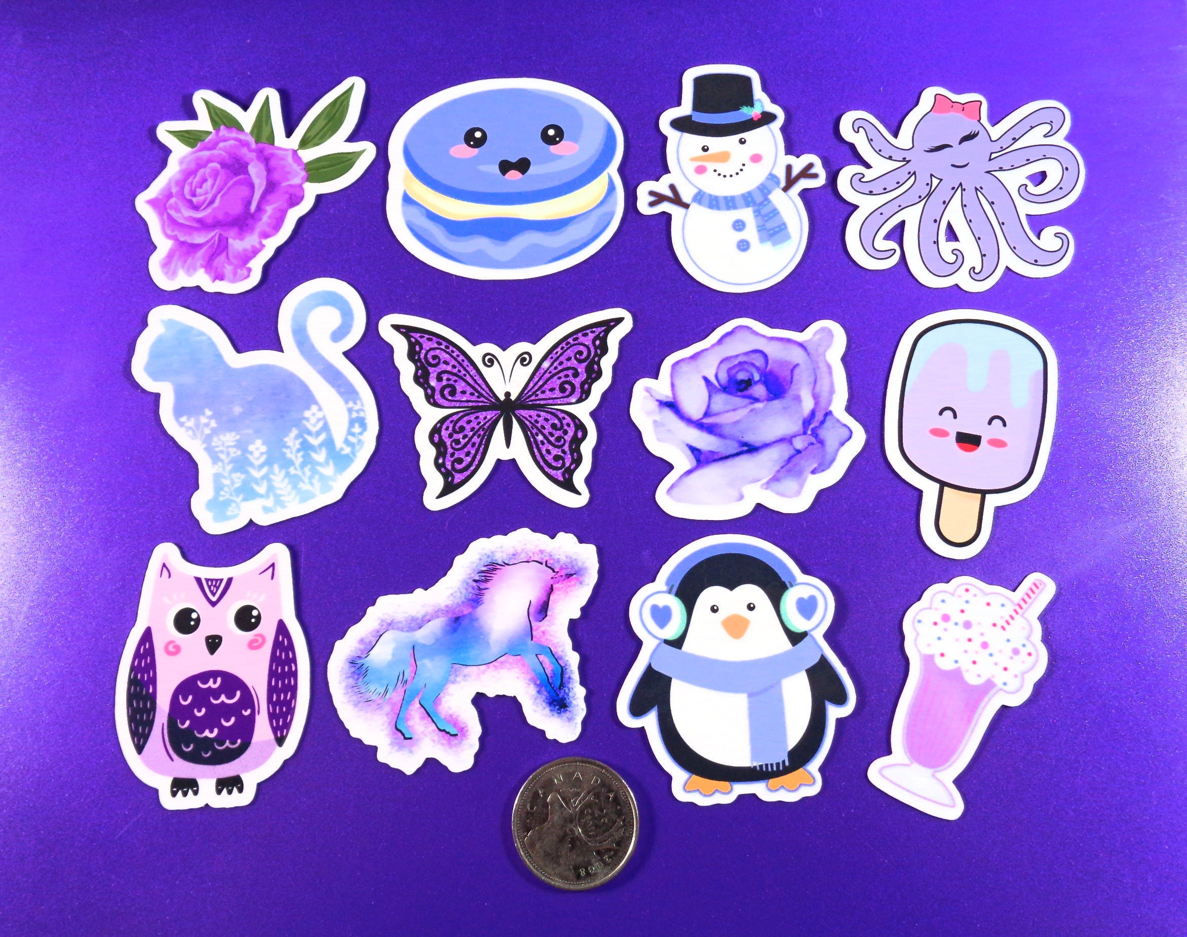 Set Of 12 Purple Aesthetic Stickers Approx 2 On Longest Etsy