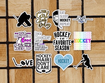 Set Of 12 Mini Women Girls Hockey Stickers - 2" On Their Longest Side - Hockey Sticker Pack -  Hockey Gifts For Girls - Laptop Stickers