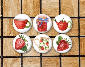 Watercolor Strawberries Fridge Magnets Or Pinback Button Pin Strawberry Kitchen Decor Fridge Magnet Strawberry Gifts Fruit Food Red White
