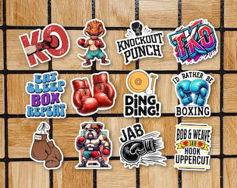 Set Of 12 Boxing Stickers - Boxer Sticker Pack - 2" Die Cut Sticker - Sport Laptop Stickers - Boxing Gift - Boxer Gifts - Boxing Glove Decal
