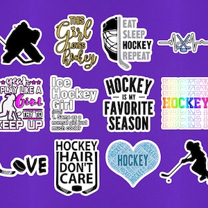 Set Of 12 Mini Women Girls Hockey Stickers - 2" On Their Longest Side - Hockey Sticker Pack -  Hockey Gifts For Girls - Laptop Stickers