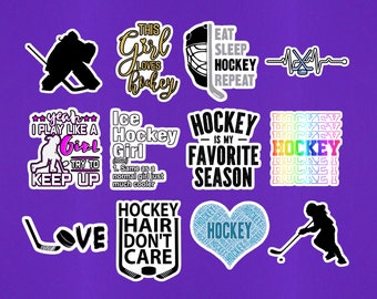 Set Of 12 Mini Women Girls Hockey Stickers - 2" On Their Longest Side - Hockey Sticker Pack -  Hockey Gifts For Girls - Laptop Stickers