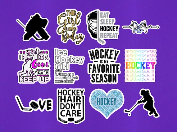 Set of 12 Mini Women Girls Hockey Stickers 2 on Their Longest Side