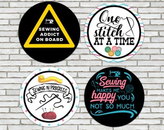 Set Of 4 Large 2.25" Sewing Lover Themed Pinback Buttons Or Magnets - Sewing Magnets - Sewing Gift - Sewing Decor - Sewing Pins - Seamstress