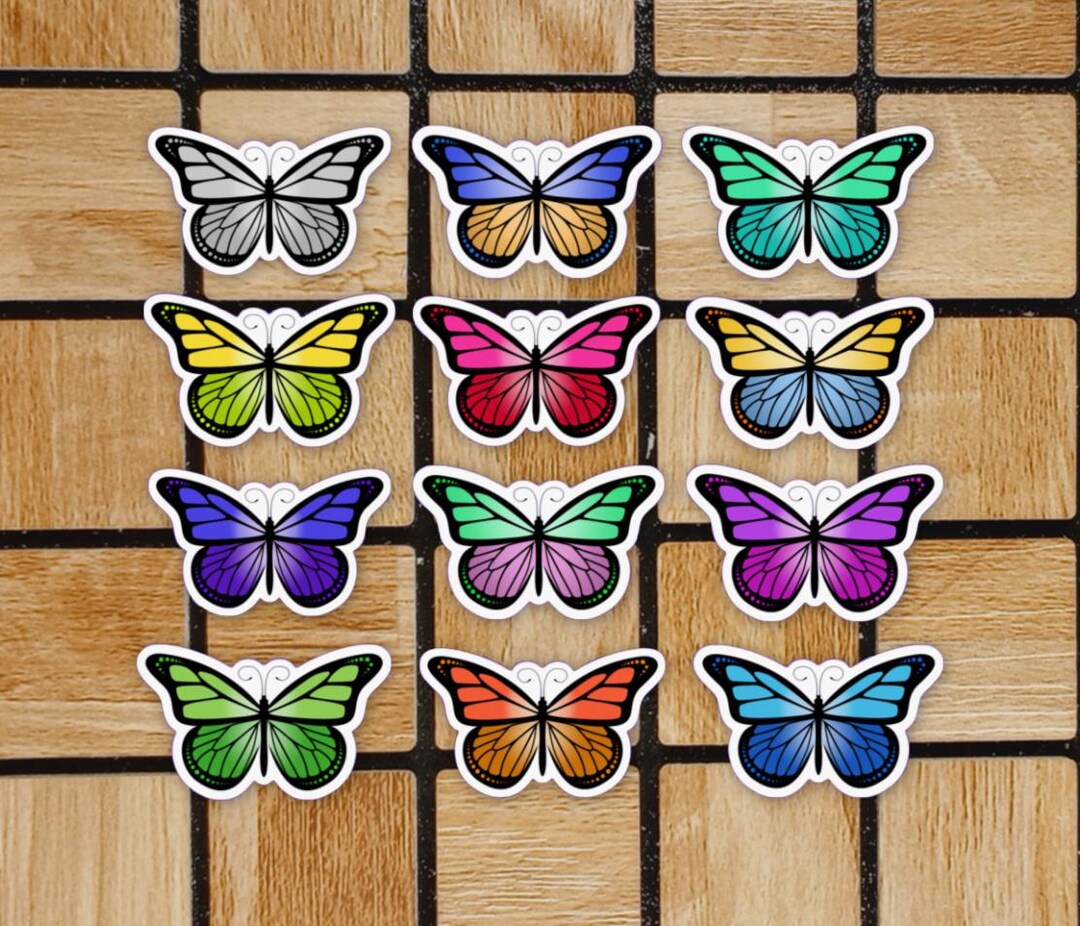 Set of 12 Butterfly Sticker Pack - 2" Die Cut Stickers - Butterflies ...