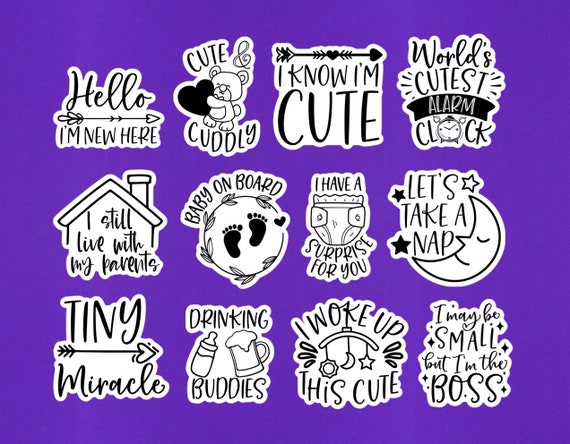 Set Of 12 Funny Baby Quote Stickers Minis 2 On Their Longest Side Die Cut  Stickers For New Moms And Dads For Scrapbooking Or Laptop Decals