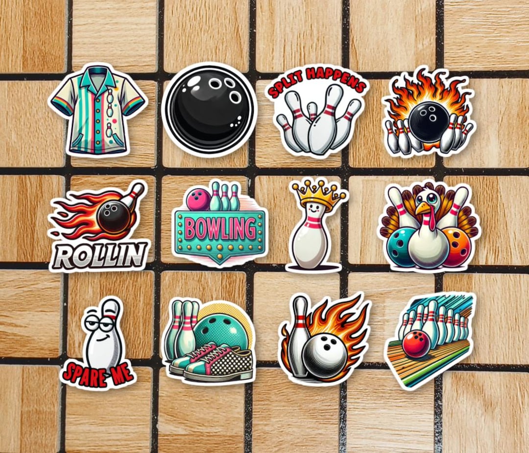 Set of 12 Bowling Stickers - Bowler Sticker Pack - 2