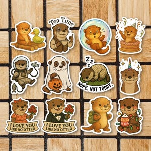 Set Of 12 Sea Otter Stickers - Otter Vinyl Sticker Pack - 2" Die Cut Stickers - Otter Gifts For An Otter Lover - Waterproof Water Bottle