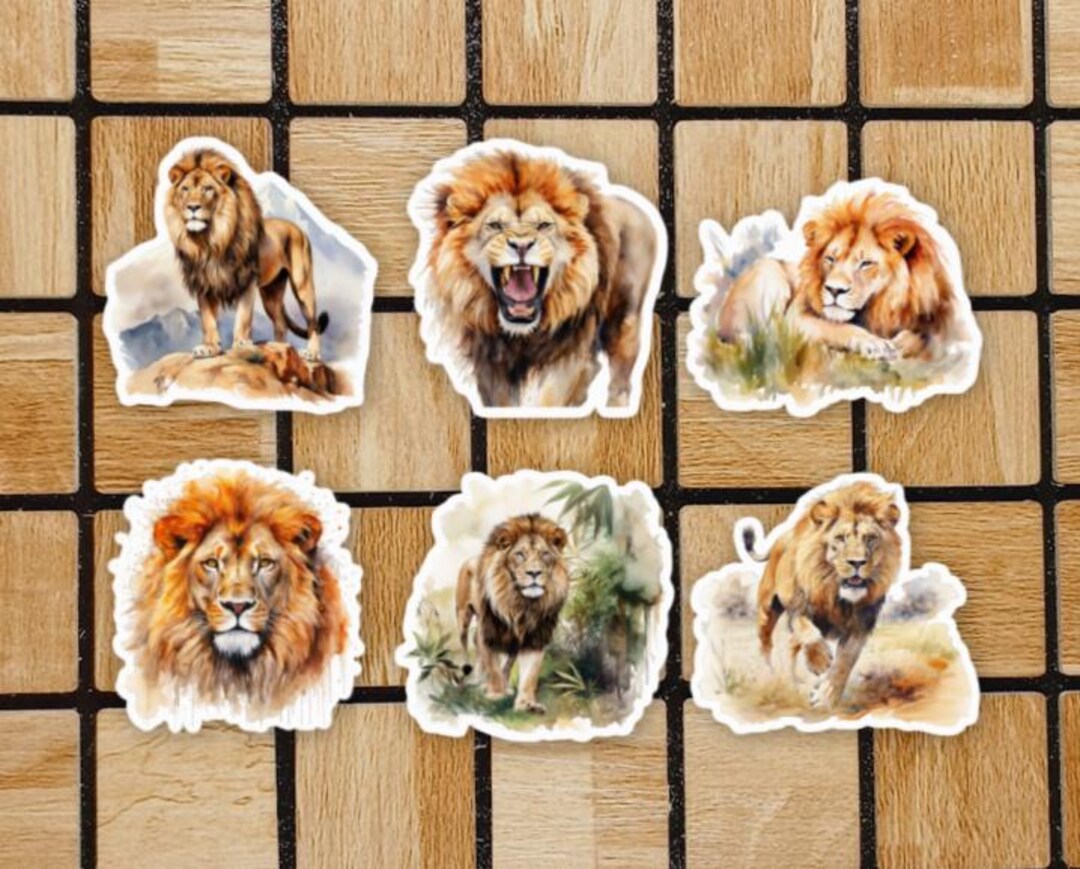 Set of 6 Watercolor Lion Stickers - Custom Size 2