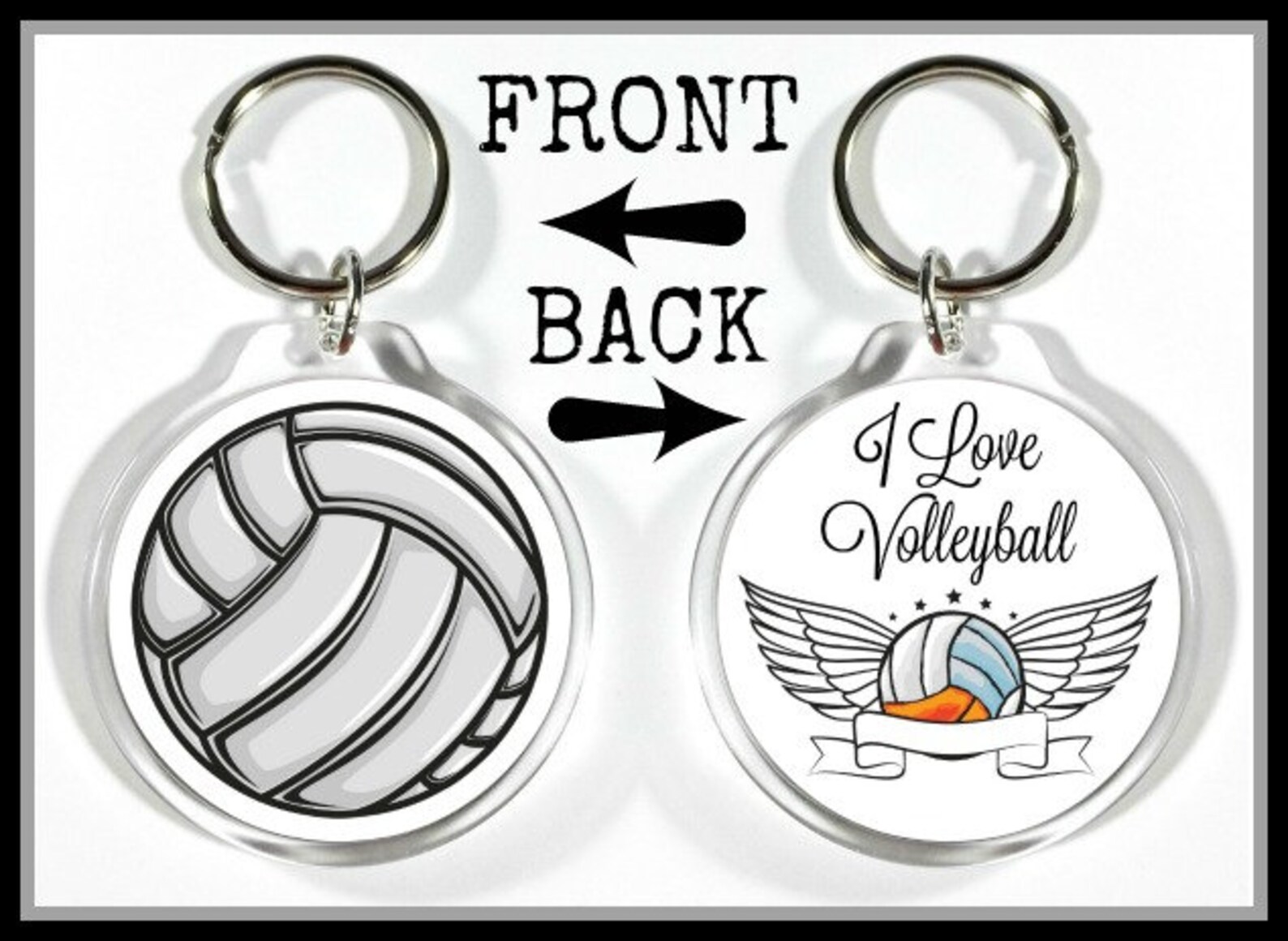 I Love Volleyball Keychain 2 Round Acrylic Key Ring Etsy