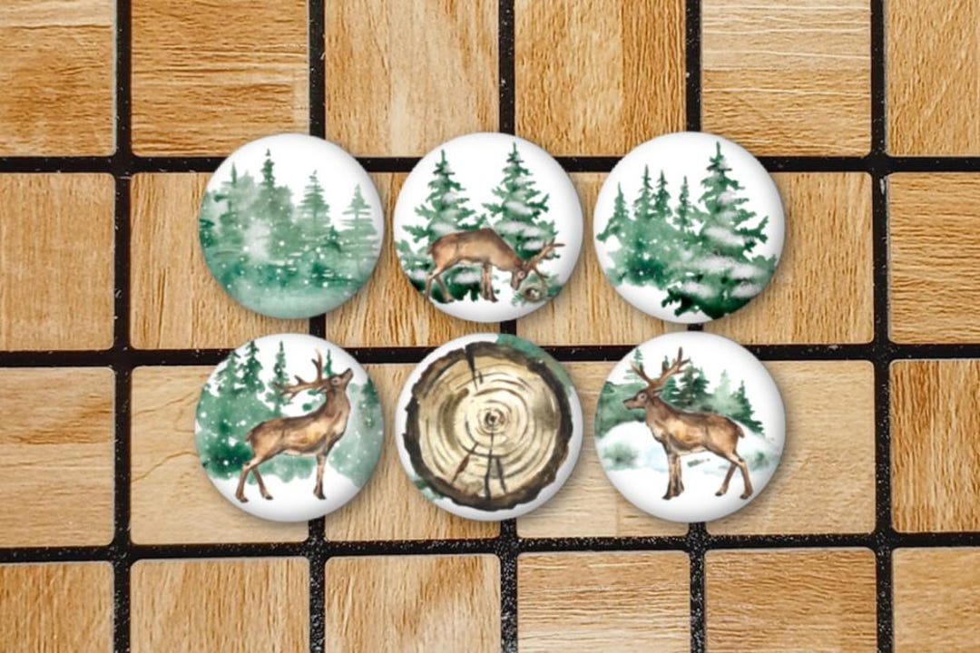 Set of 6 Watercolor Forest Deer Fridge Magnets or Pinback Button Pins 1 ...