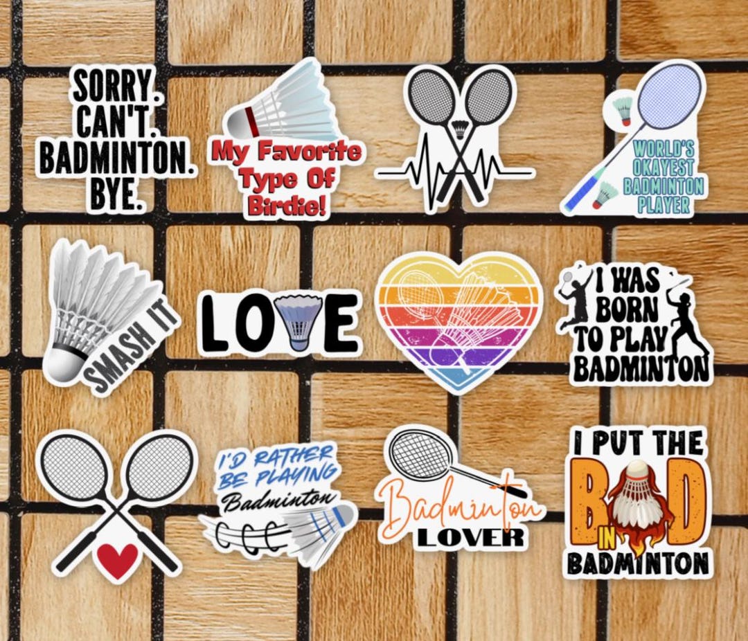 Set of 12 Badminton Stickers - Badminton Sticker Pack - 2