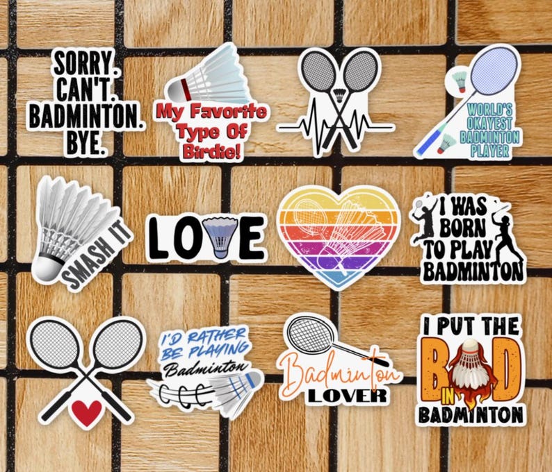 Set of 12 Badminton Stickers - Badminton Sticker Pack - 2