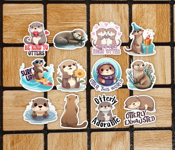 Set Of 12 Sea Otter Stickers - 2" Die Cut Otters Sticker Pack - Cute Laptop Stickers For Otter Lovers - Kids Computer Decals - Otter Gifts