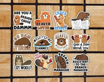Set Of 12 Funny Beaver Stickers Pack - 2" Vinyl Stickers - Beaver Gift For Beaver Lovers - Cute Animal Laptop Stickers - Cool Beaver Decor