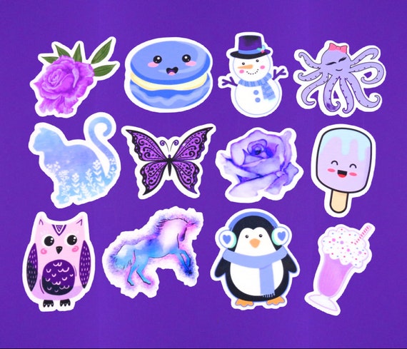 PET Waterproof Sticker Cute Girl Cartoon Journal Decoration Sticker Journal  Material,Purple (Pack of 3)