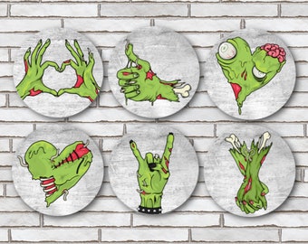 Set Of 6 Zombie Magnets Or Zombie Pin Set - 1.25" Size - Horror Magnets - Goth Girl Pins / Halloween Decor Decoration / Horror Gift Zombies