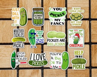 Funny Pickle Sticker Pack - Set Of 12 Pickle Stickers - Cute Pickle Gift For Pickle Lover - Food Vinyl Laptop Sticker - 2" Die Cut Sticker