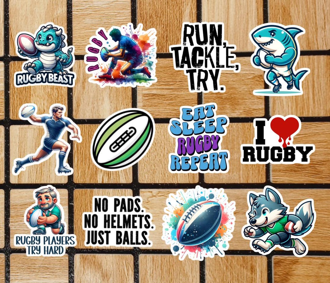 Shell Rugby Stickers Set of 12 Rugby Stickers Vinyl - Rugby Sticker Pack - 2