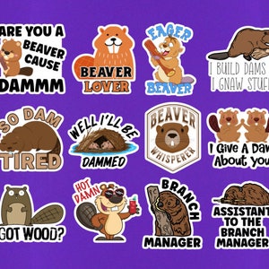 Set Of 12 Funny Beaver Stickers Approx 2" On Longest Side Beaver Gift For Beaver Lovers Laptop Sticker Cute Animal Sticker Pack Beaver Decor