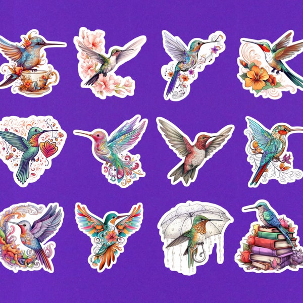 Set Of 12 Hummingbird Stickers - 2" Bird Sticker Pack - Cute Cottagecore Stickers - Birdwatching Gift - Birdwatcher Gifts - Laptop Stickers