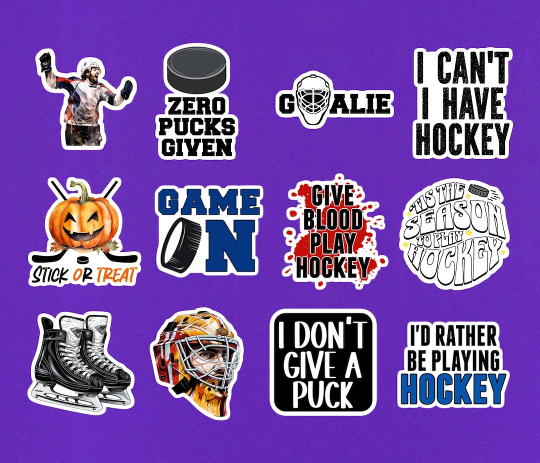 Set of 12 Mini Hockey Stickers 2 Die Cut Stickers Hockey Sticker Pack