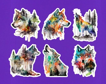 Sticker Pack Of 6 Wolf Stickers - Cool Wolf Art Sticker - Laptop Sticker Wolves - Howling Wolf Gift - Your Custom Size Choice Of 2" or 3"