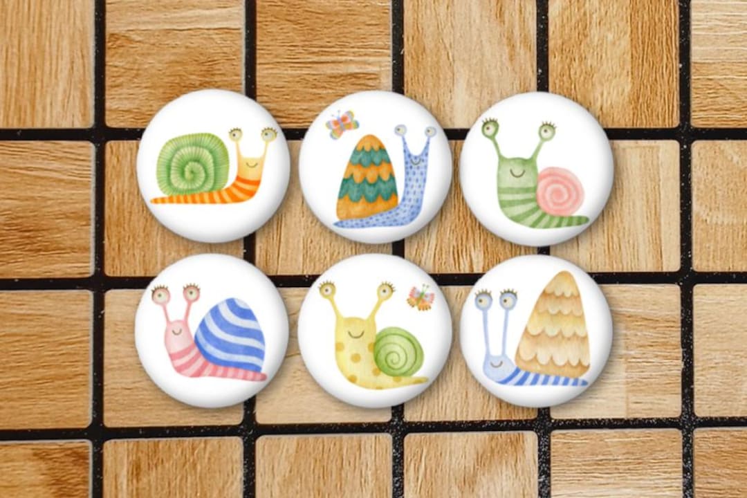 Snail Magnets Set of 6 Snail Fridge Magnets or Pinback Buttons 1.25