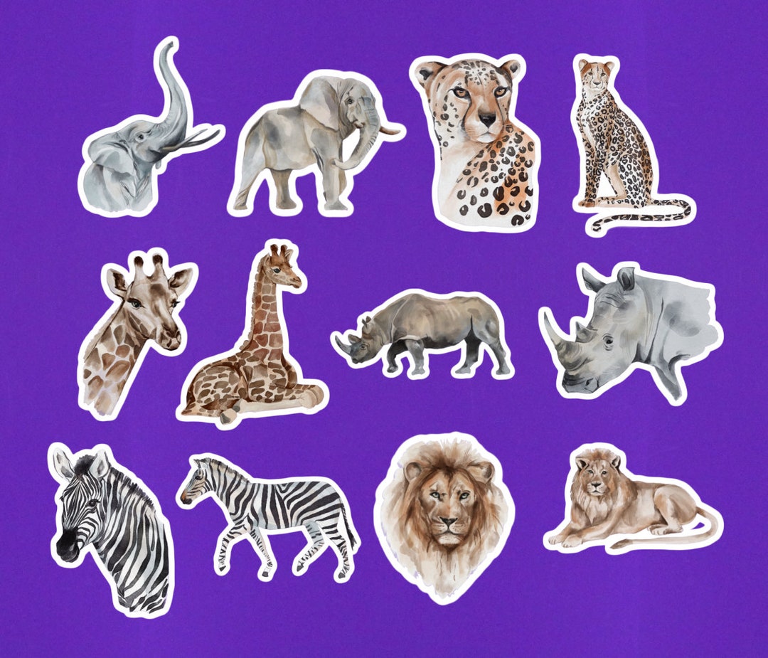 Set of 12 Zoo Animal Sticker Pack / Mini Stickers 2 on Longest Side