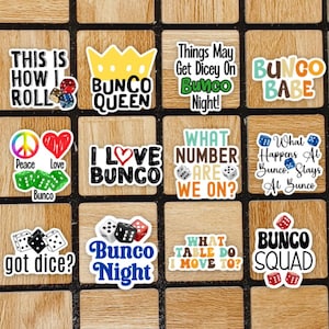 Set Of 12 Bunco Stickers - Bunco Sticker Pack - 2" Small Mini Stickers -  Bunco Gifts - Bunco Prize - Laptop Stickers - Bunco Party Favor