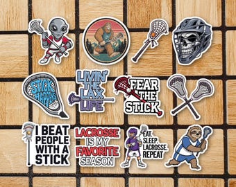 Set Of 12 Lacrosse Stickers - 2" Die Cut Stickers - Funny Lacrosse Sticker Pack -  Lacrosse Gifts Lacrosse Players - Sports Laptop Sticker
