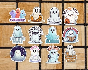 Set Of 12 Funny Ghost Stickers - Cute Ghost Sticker Pack - 2" Die Cut Stickers - Halloween Laptop Stickers - Ghosts Gifts - Kawaii Stickers
