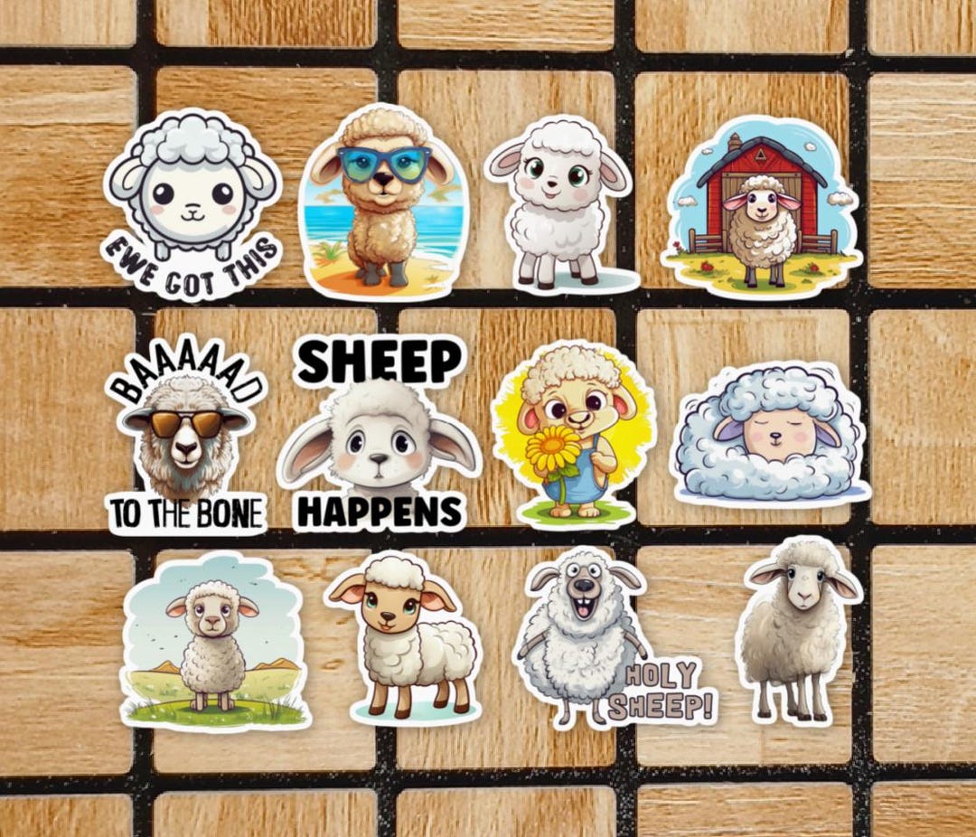 Set of 12 Sheep Stickers - Assorted 2