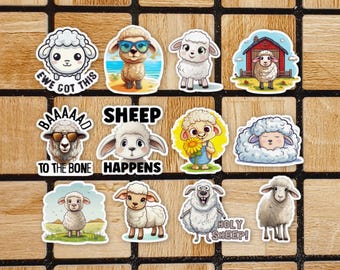 Set Of 12 Sheep Stickers - Assorted 2" Die Cut Stickers Pack - Funny Lamb Sticker - Cute Animal Laptop Stickers - Farmcore Cottagecore Gift