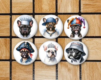Set of 6 French Bulldog Magnets or Pinback Buttons Pins or Scrapbook Flair Scrapbooking Flatbacks 1.25" Size Great French Bulldog Gift
