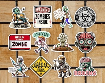Set Of 12 Zombie Stickers - Horror Laptop Stickers Pack - 2" Die Cut Stickers - Halloween Decor - Funny Zombie Lover Gifts - Computer Decals