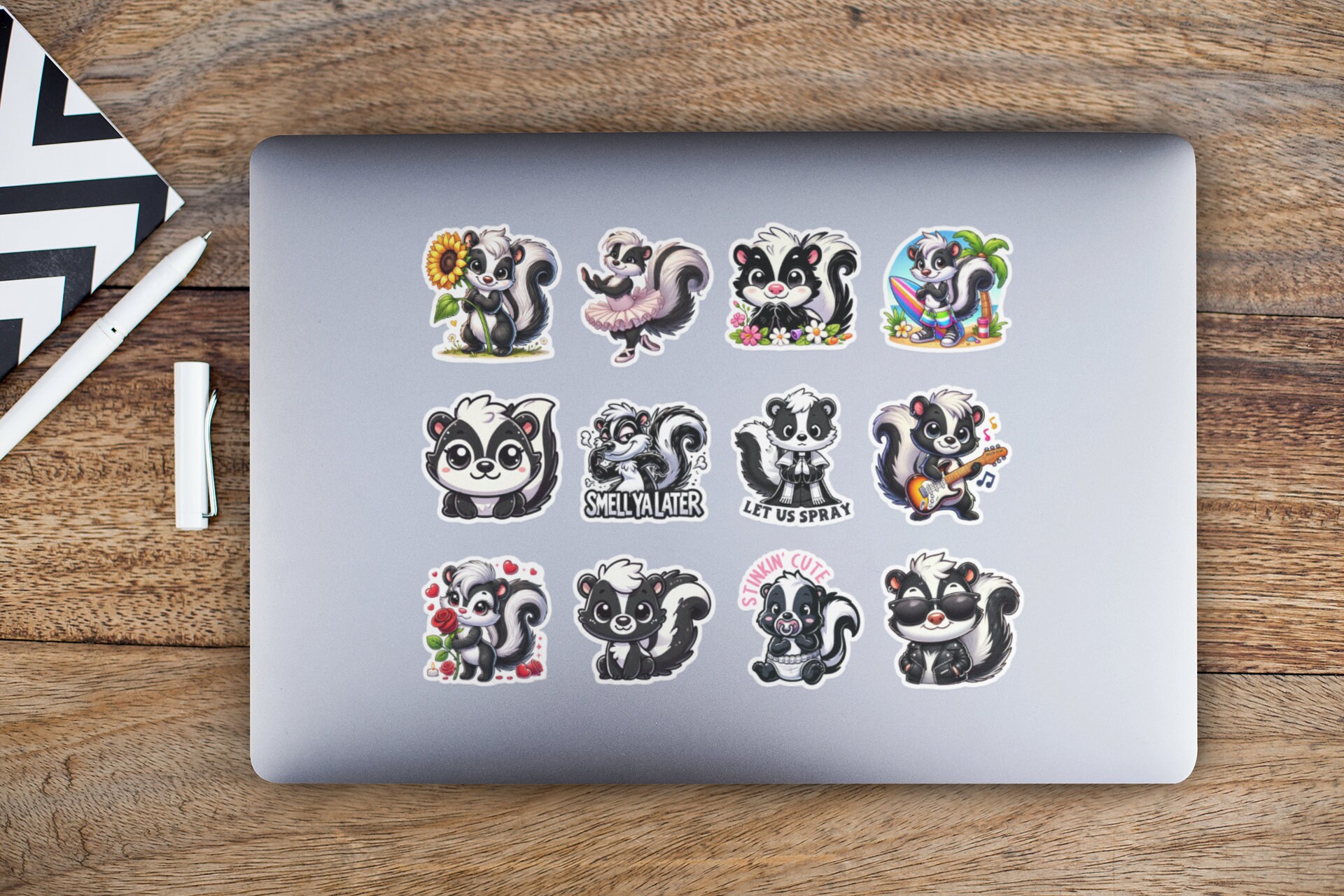 Skunk Sticker Sticker Pack of 12 Skunk Stickers - Cute Laptop Stickers - Funny ...
