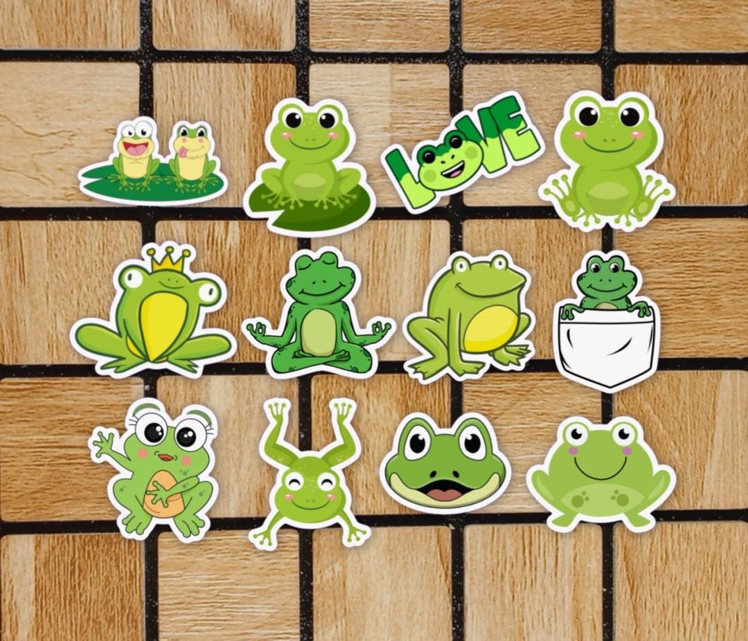 Cute Frog Sticker Pack Set of 12 Mini Sticker 2" on Their Longest Side ...